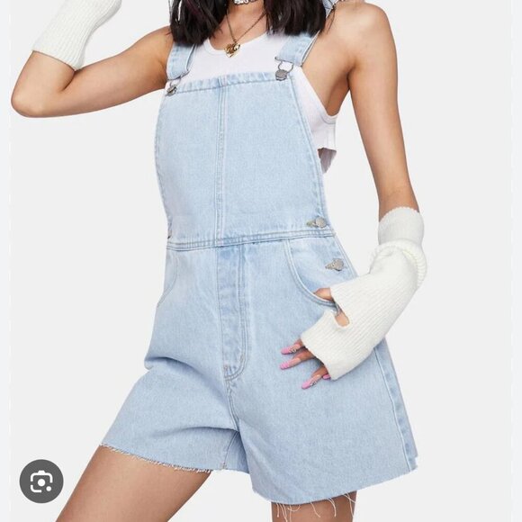ROLLA'S Light Blue Denim Jean Organic Mirage High Rise Short Overalls Shortalls - Picture 3 of 11